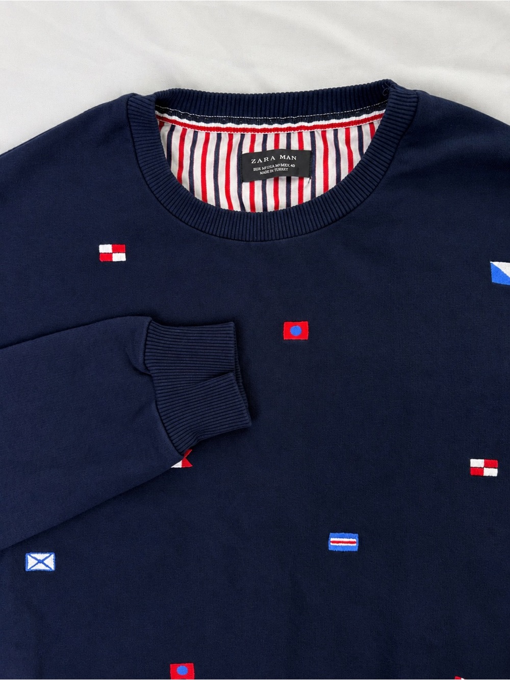 Zara Man Navy Nautical Flag Embroidered Sweatshirt M